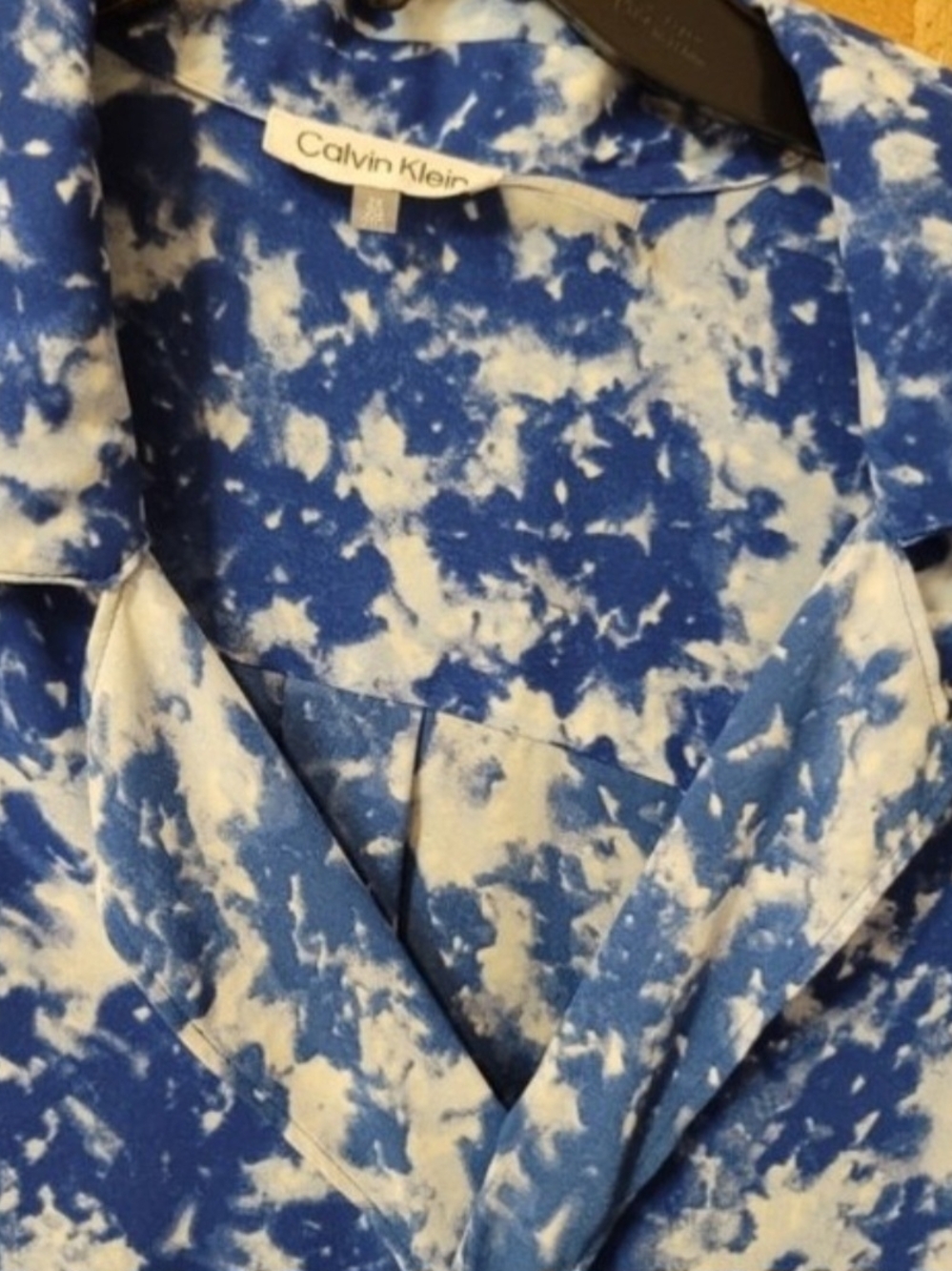 Calvin Klein Blue and White Abstract Print Blouse - Picture 3 of 6